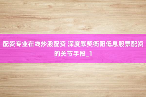 配资专业在线炒股配资 深度默契衡阳低息股票配资的关节手段_1