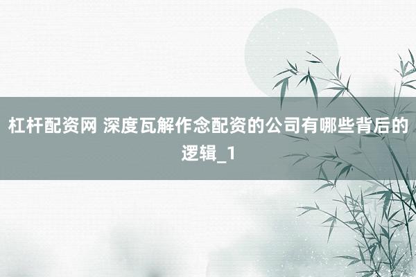 杠杆配资网 深度瓦解作念配资的公司有哪些背后的逻辑_1