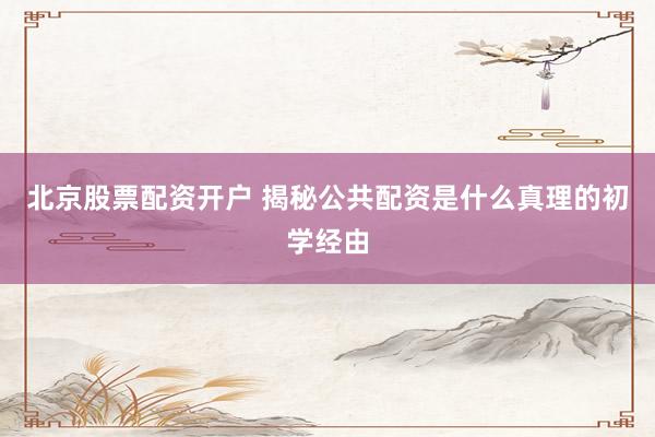 北京股票配资开户 揭秘公共配资是什么真理的初学经由