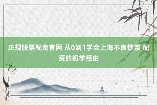 正规股票配资官网 从0到1学会上海不良钞票 配资的初学经由