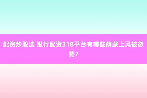 配资炒股选 银行配资318平台有哪些荫藏上风被忽略？
