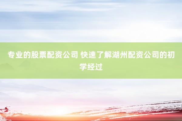 专业的股票配资公司 快速了解湖州配资公司的初学经过