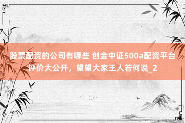 股票配资的公司有哪些 创金中证500a配资平台评价大公开，望望大家王人若何说_2