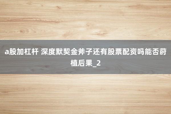 a股加杠杆 深度默契金斧子还有股票配资吗能否莳植后果_2