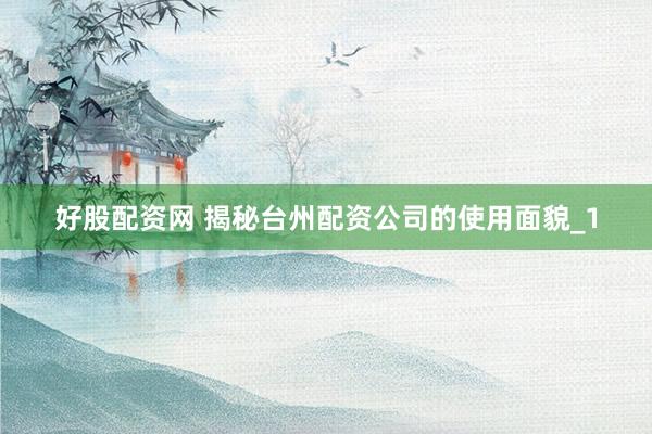 好股配资网 揭秘台州配资公司的使用面貌_1