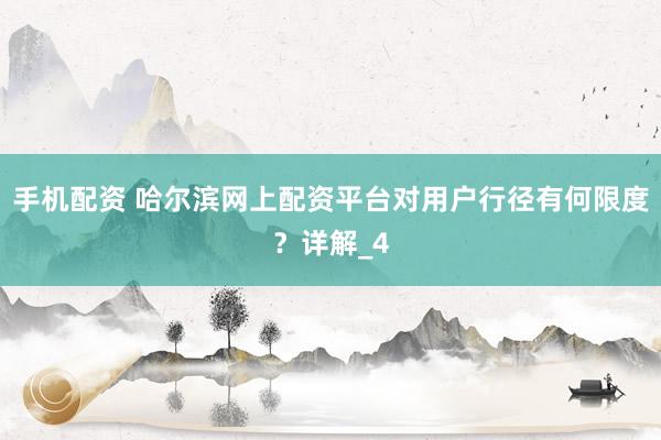 手机配资 哈尔滨网上配资平台对用户行径有何限度？详解_4