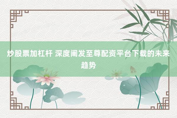 炒股票加杠杆 深度阐发至尊配资平台下载的未来趋势