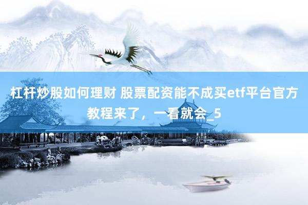 杠杆炒股如何理财 股票配资能不成买etf平台官方教程来了，一看就会_5
