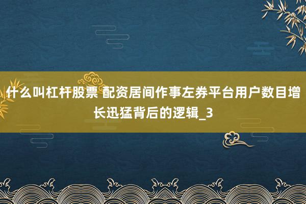 什么叫杠杆股票 配资居间作事左券平台用户数目增长迅猛背后的逻辑_3