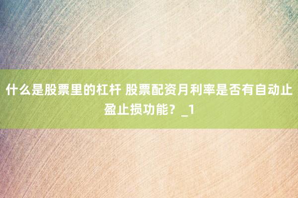 什么是股票里的杠杆 股票配资月利率是否有自动止盈止损功能？_1