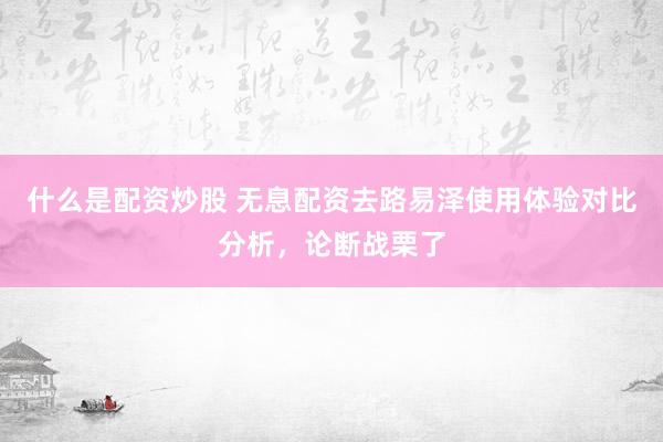 什么是配资炒股 无息配资去路易泽使用体验对比分析，论断战栗了