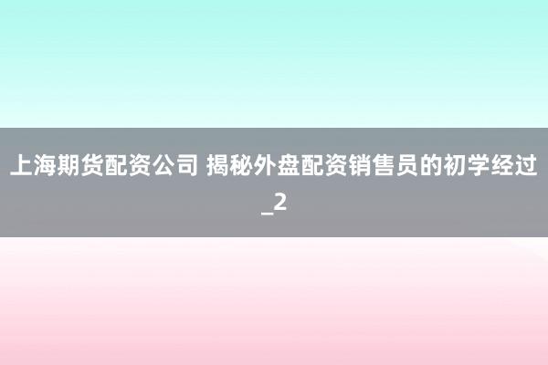上海期货配资公司 揭秘外盘配资销售员的初学经过_2