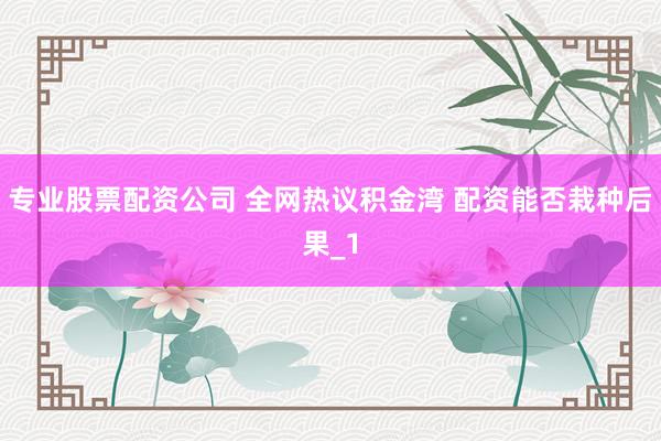 专业股票配资公司 全网热议积金湾 配资能否栽种后果_1