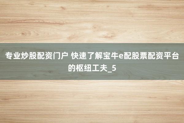专业炒股配资门户 快速了解宝牛e配股票配资平台的枢纽工夫_5