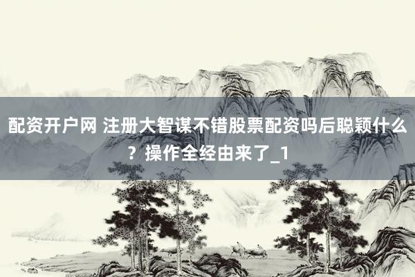 配资开户网 注册大智谋不错股票配资吗后聪颖什么？操作全经由来了_1