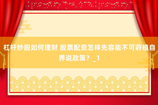 杠杆炒股如何理财 股票配资怎样先容能不可莳植自界说政策？_1