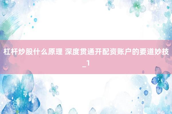 杠杆炒股什么原理 深度贯通开配资账户的要道妙技_1