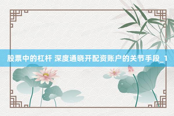 股票中的杠杆 深度通晓开配资账户的关节手段_1